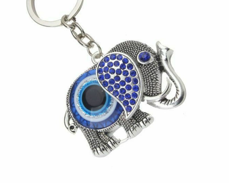 Evil Eye Keychain, Elephant Hanging Decor, Handcraft Key Holder, Good Luck Keychain, Devil Blue Eyes Car Pendant Bag Pendant image 4