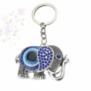 Evil Eye Keychain, Elephant Hanging Decor, Handcraft Key Holder, Good Luck Keychain, Devil Blue Eyes Car Pendant Bag Pendant image 1