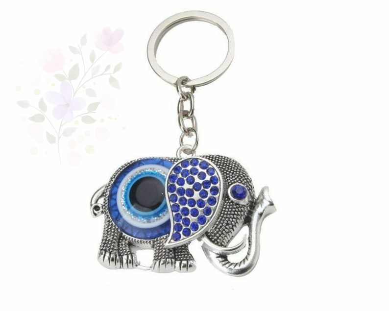 Evil Eye Keychain, Elephant Hanging Decor, Handcraft Key Holder, Good Luck Keychain, Devil Blue Eyes Car Pendant Bag Pendant image 1