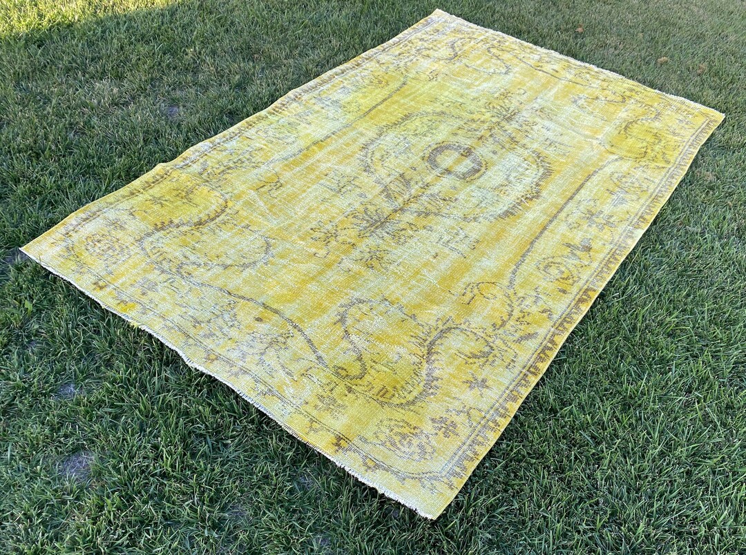 Yellow Wool Turkish Rug - 8.5 X 5.2 Ft - Medallion Art Deco.tax Free ...