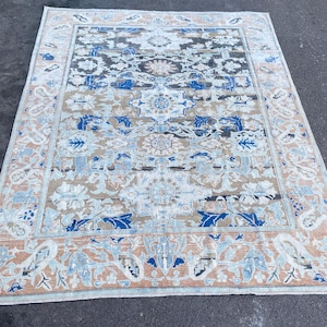 7x9 Soft Rug, Blue Area Rug, Home Decor Rug, Turkish Rug, Bohemian Decor Rug, Oushak Area Rug, Livingroom Rug, Natural Rug,6.9 x 9.0 ft.