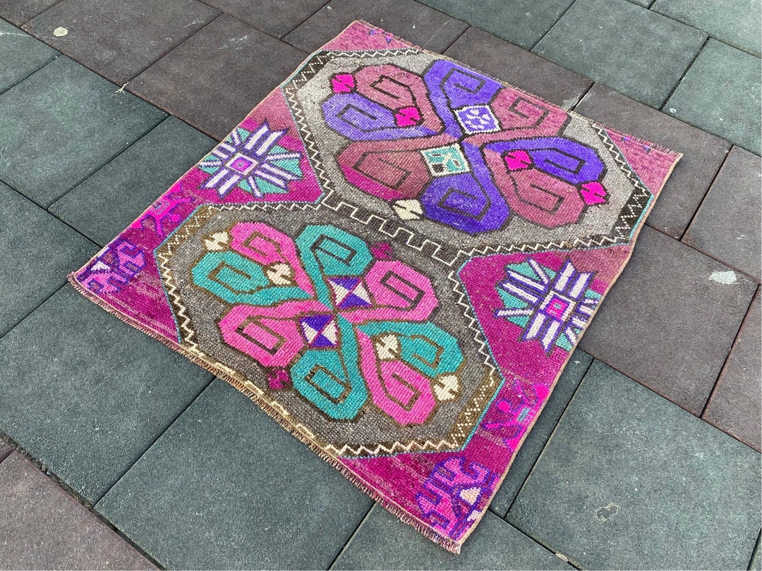 Aztec Rugs Turquoise Handmade Wool Aztec Rug (3.7 X 3.2 Ft) - Turkish Boho Decor.tax Free ...