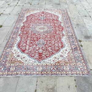 large oushak carpet, muted colors faded, vintage isparta, accent, area carpet, wool low pile distressed,turkishrug,etsy rug.