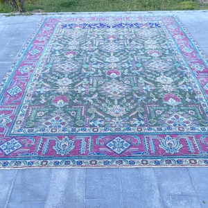 10x12 Vintage Area Rug, Neutral Large Rug, Antique Handmade Rug, Oversized Oushak Rug, 10x12 Rug, Living Room Rug, Wool Rug 9.5 x 12.5 ft.