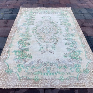 large oushak carpet, muted colors faded, vintage isparta, accent, area carpet, wool low pile distressed,turkishrug,etsy rug.