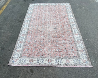 Handmade Turkish Wool Rug: 5x8 Vintage Pink Area Rug.Tax Free USA