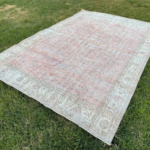 7x10 Pink Area Rug,Large Area Rug,Bedroom Rug,Oushak Rug,Turkish Rug,Wool Rug, 6.8 x 9.8 feet.