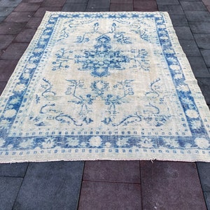 large oushak carpet, muted colors faded, vintage isparta, accent, area carpet, wool low pile distressed,turkishrug,etsy rug.