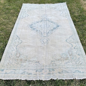 large oushak carpet, muted colors faded, vintage isparta, accent, area carpet, wool low pile distressed,turkishrug,etsy rug.