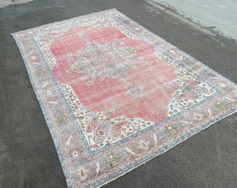 Handmade Oushak Wool Area Rug: Vintage Turkish Rug 6'9x10'7 ft.Tax Free USA