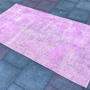 Vintage Rug, Accent Rug, Turkish Rug, Overdyed Rug, Rugs For Dining Room, 3.7x7.0 ft Pink Rug, Home Decor Rug, Oushak Rug, Bedroom Rug.