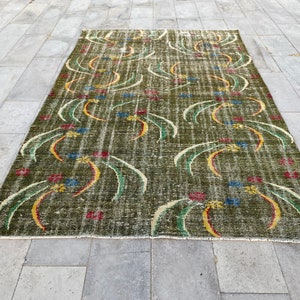 6x9 Large Area Rug,Turkish Rug,Oushak Rug,Handmade Rug,Green Rug, 6.1 x 9.3 feet.