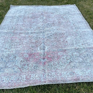 large oushak carpet, muted colors faded, vintage isparta, accent, area carpet, wool low pile distressed,turkishrug,etsy rug.