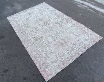 Handmade Wool Oushak Rug: 5x8 Vintage Turkish Rug.Tax Free USA