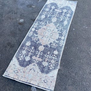 Vintage Turkish Oushak Runner Rug: Handwoven Wool Decor (2.3x7.2 ft)