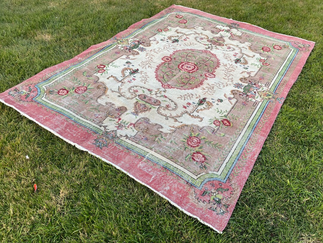 Large Oushak Carpet, Muted Colors Faded, Vintage Isparta, Accent, Area