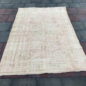 large oushak carpet, muted colors faded, vintage isparta, accent, area carpet, wool low pile distressed,turkishrug,etsy rug.