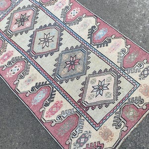 3x5 Oushak Rug, Turkish Rug, Pink Accent Rug, Wool Bedroom Rug, Vintage Handmade Rug, Soft Kids Rug, Organic Kitchen Rug,3x5 rug, 2&#39;7&quot;x4&#39;7&quot;