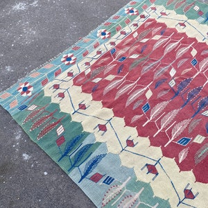 6x9 Soft Kilim Rug, Vintage Rug, Handmade Rug, Area Rug,Office Rug, Kitchen Rug,Living Room Rug,Oushak Rug,Ethnic Rug, Red Rug,6.3 x 8.7 ft.