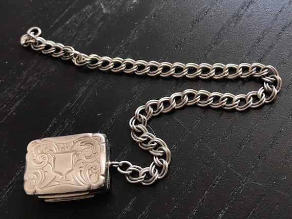 Victorian Collectible Silver Foliate Engraved Vinaigrette Hallmarked Birmingham 1871 + Chain