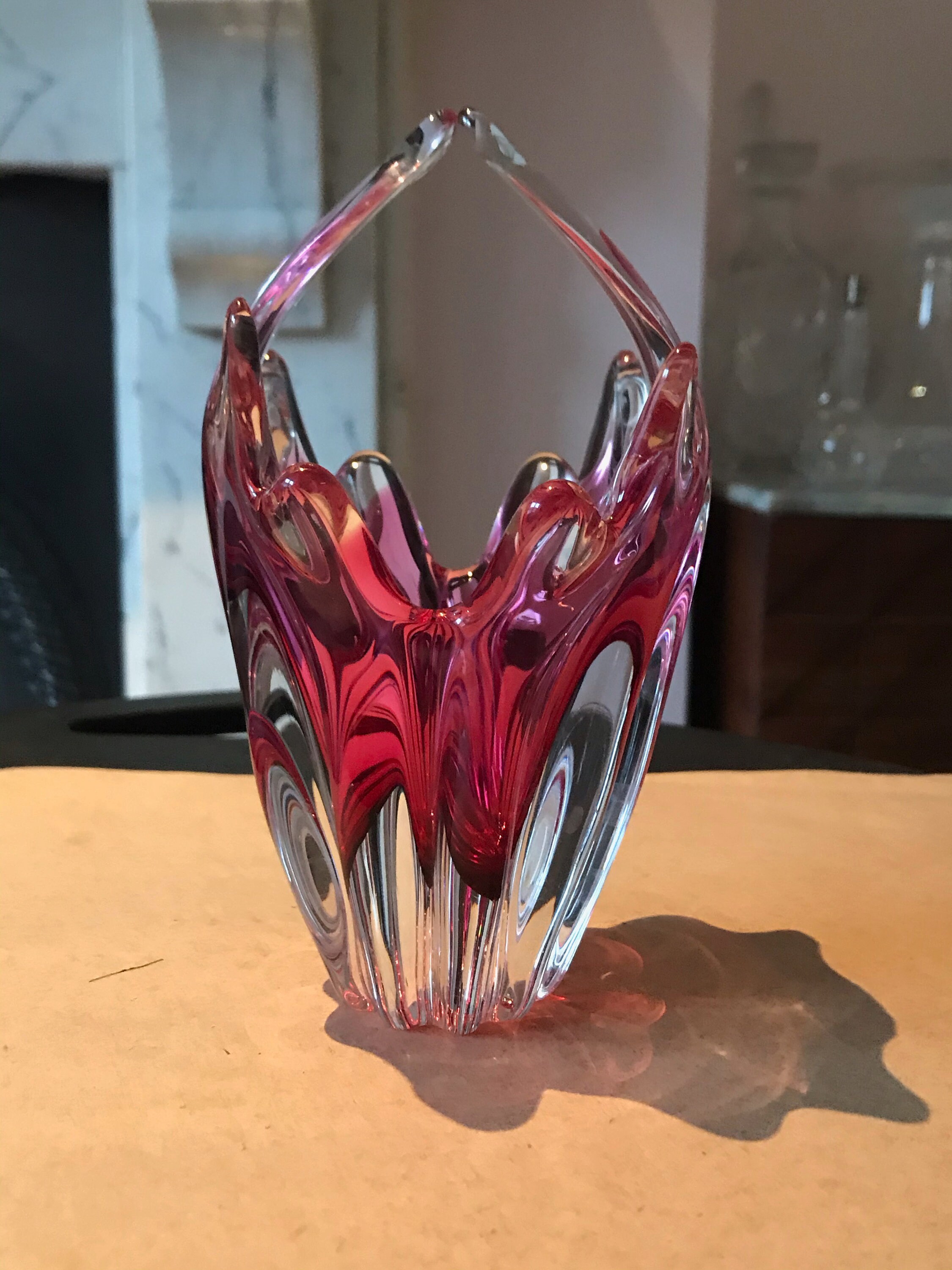 Art Czech Rubin Glass Flower Pink Clear Vase 16cm High Etsy