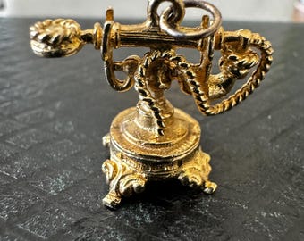 Rare 1977 9ct Gold Antique-Style Rotary Telephone Charm Pendant - London Hallmarked - 4.12g, 2.3cm