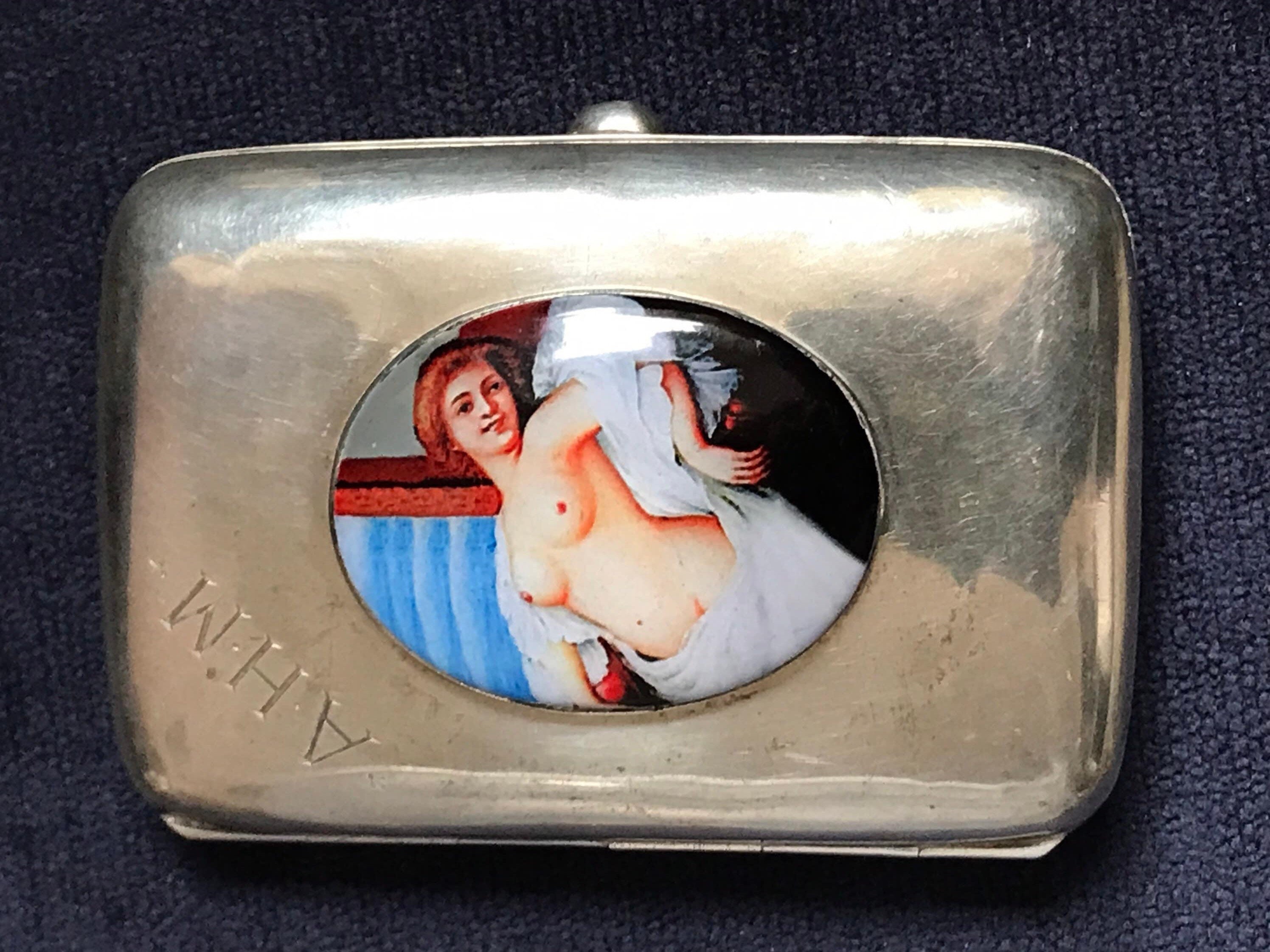 erotic cigarette case Vintage Art Deco sterling silver case, enamelled at 1stDibs Antique Nude Erotica Enamel Silver