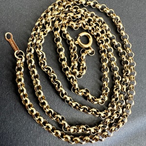 LONG Hallmarked Vintage 9Ct Yellow Gold Belcher Chain Necklace 3mm, 12.23Gr, 62.5Cm/24.5&quot; London 1976