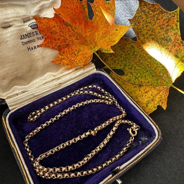 Victorian Antique 9ct Warm Yellow Gold Faceted Belcher Chain Necklace – 6.25g, 49.5cm, Unisex, with Antique BOX