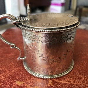 Magnificently Engraved Silver Mustard Pot Beaded Borders Antique Victorian 1864 By George Fox London Collectible Excellent Antique Condition