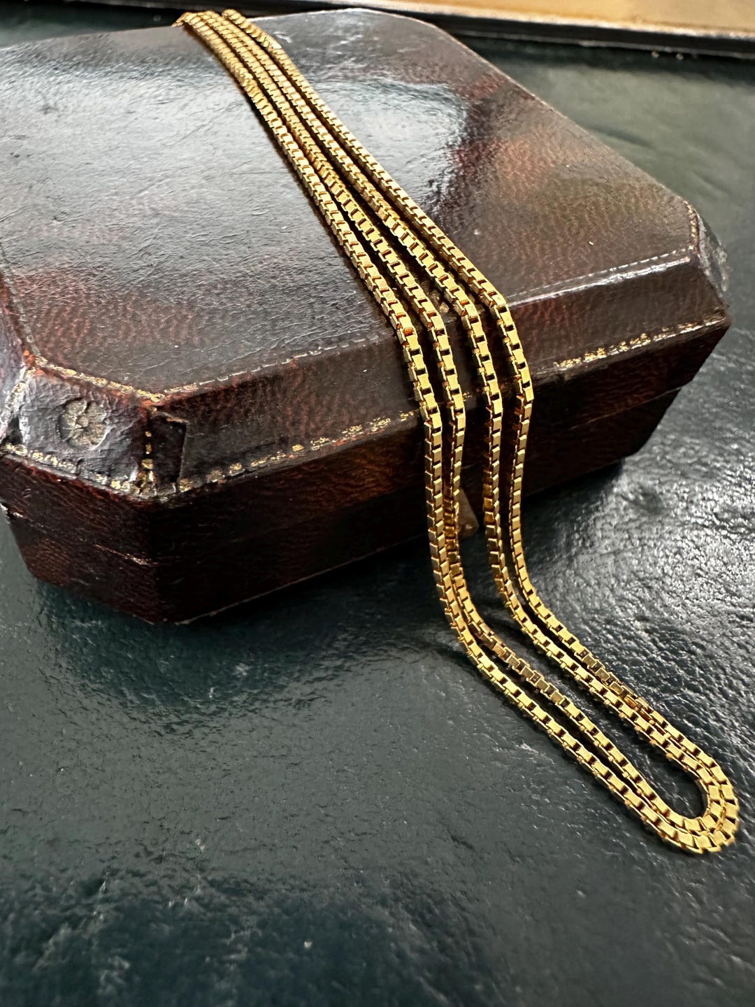 Boxed Italian UNOAERRE Vintage 18K Yellow Gold Box Link Chain Necklace ...