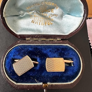 George V Collectible Antique 9Ct Rose Gold Engine Turned Cufflinks – Birmingham 1934 Hallmarked – 4.37g –  in Antique Box