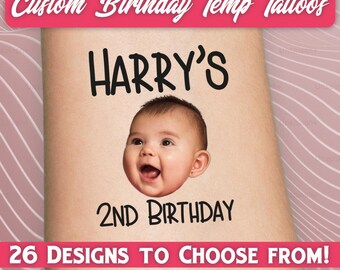 Custom Photo Temporary Tattoos, Birthday Party Favors (Set of 5)