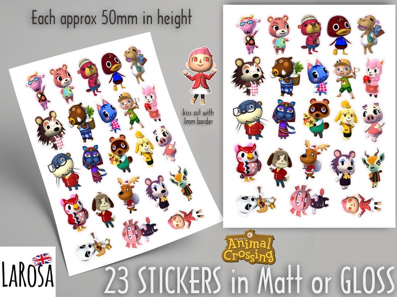 matt or transparent Animal Crossing Stickers stickers in gloss