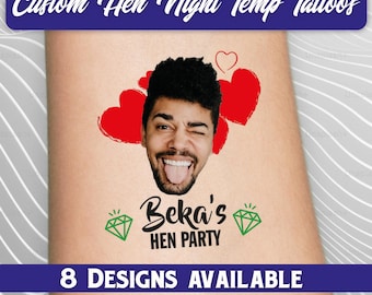 5 Custom Hen Night Temporary, Bachelorette, hennight, party of the bride, sten, face tattoo.