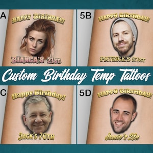 10x Custom Personalised Birthday Temporary Tattoos. Party Tattoos, Birthday Tattoos, 40th, 30th, 21st - 4 designs to choose from!