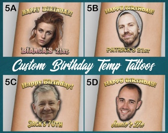 Personalized Birthday Temporary Tattoos, Custom Face Tattoo (Set of 10)