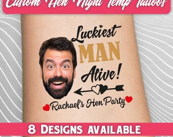 Custom Face Hen Night Temporary Tattoos, Bride Tribe, Set of 5