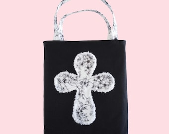 Bible Bag for Women Church Tote Christian Religious Gift Faith Based Canvas Handbag with Cross and Pockets for Spiritual Wife