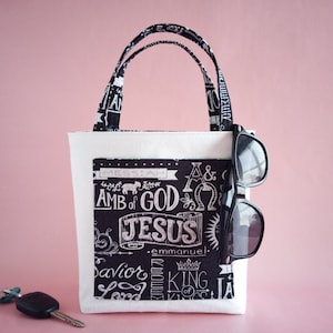Bible Journaling Bag - Christian Tote Bag - Small Tote with Pockets - Soul Sister Gift - Faith Cross Bag - Religious Bestfriend Gift