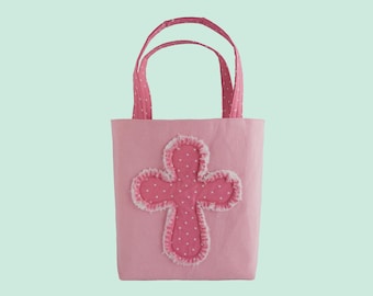 Bible Bag Christian Teen Gift of Canvas Book Tote with Pink Faith Based Cross for Religious Girl Baptism or Confirmation