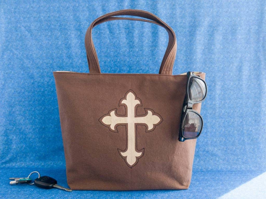 Christian Cross Tote - Medium Size Canvas Bag - Faith Bible Study Carryall - Pastors Wife Appreciation Gift - Religious Birthday Present