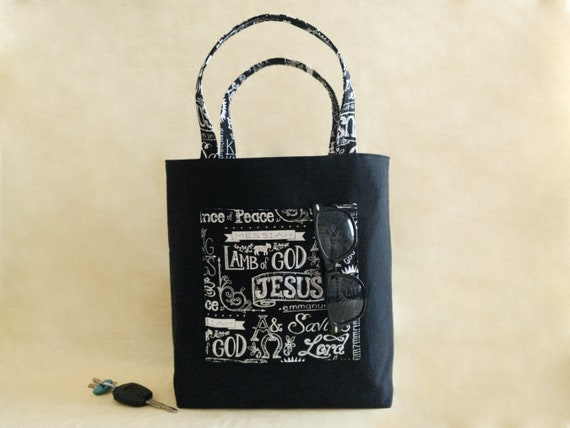 Christian Bible Bag for Church Tote with Pockets for Pastors Wife Gift of Large Canvas Jesus Tote Bag for Religious Friend Teacher or Sister