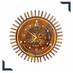 Handmade Wooden Wall Clock – Vintage Carved Wall Clock, Rustic Home Décor, Modern Wall Art, Chiniot Handicraft, Decorative Hanging Clock