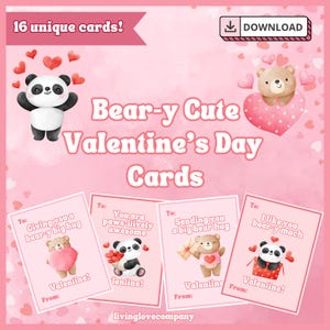 Tarjetas de San Valentín con ositos muy lindas, tarjetas de San Valentín con ositos para imprimir, tarjetas de San Valentín para el aula para niños, intercambio de tarjetas, vday