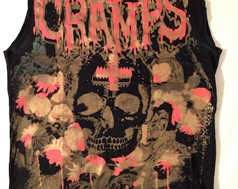 Cramps 1985 Sleeveless T-Shirt Gold Metallic Skull London New Condition Poster