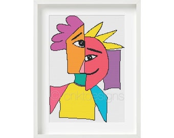 Cross Stitch Pattern Tribute to Picasso, Colourful Cross Stitch Pattern, Counted Cross Stitch Pattern, Modern Cross Stitch Pattern