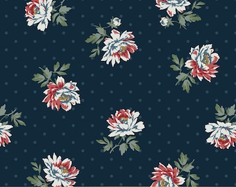 Camilla - Windham Fabrics - Peonies on Dots Navy