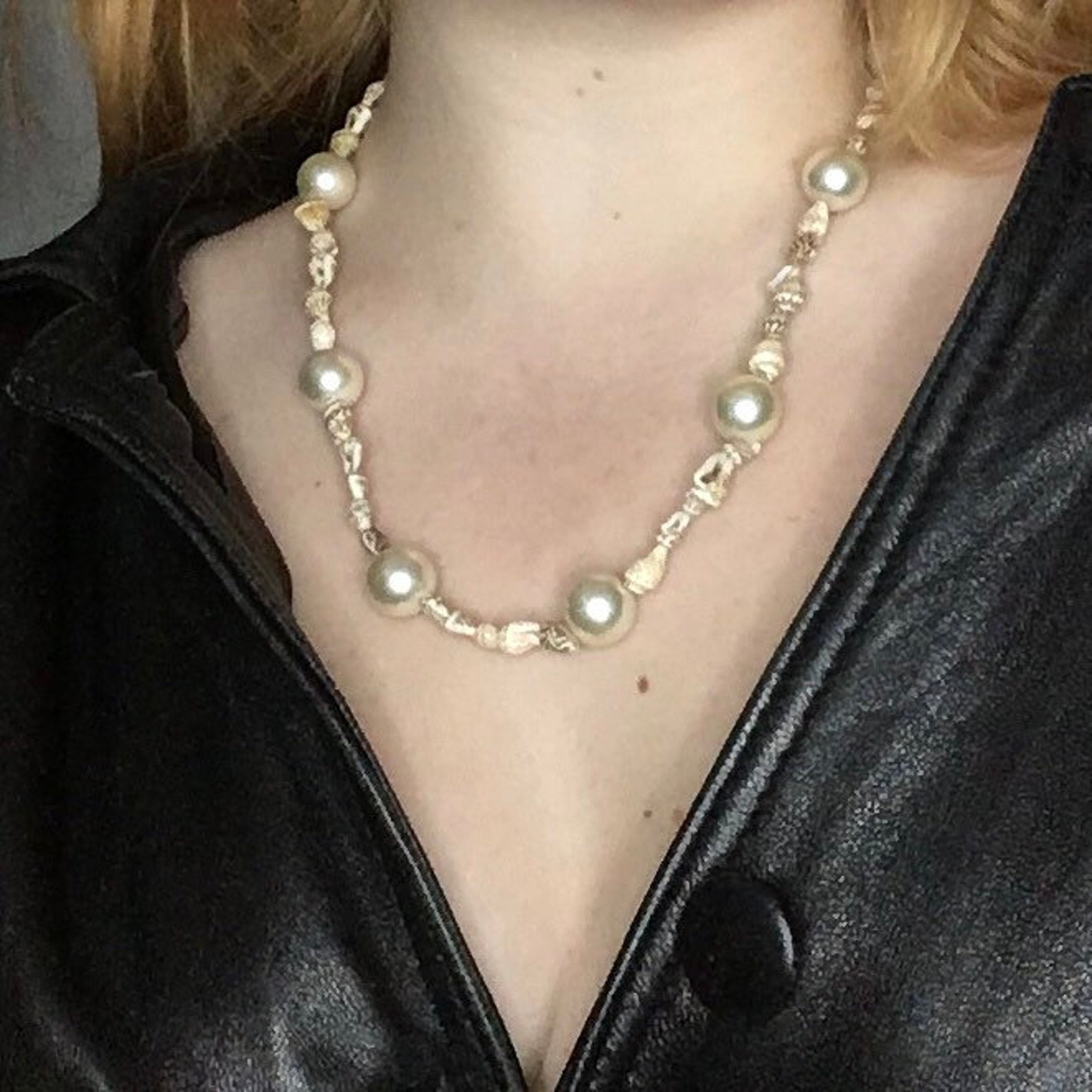 Large Pearl & Shell Bead Necklace Etsy