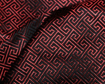 Brocaded Silk Fabric Textile Brocade Geometrical Viking Reenactment historical 1 m / 74 cms Bizantine Medieval RED BLACK
